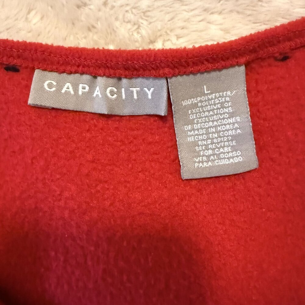 VINTAGE Red Fleece Snowman Christmas Vest Embroidered Zip Front Size Large - Picture 7 of 8